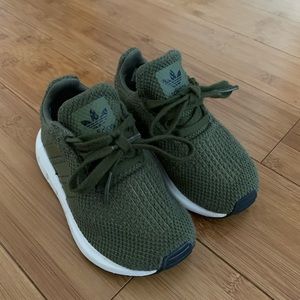 Adidas Swift Run Athletic Shoe- Baby/Toddler Olive